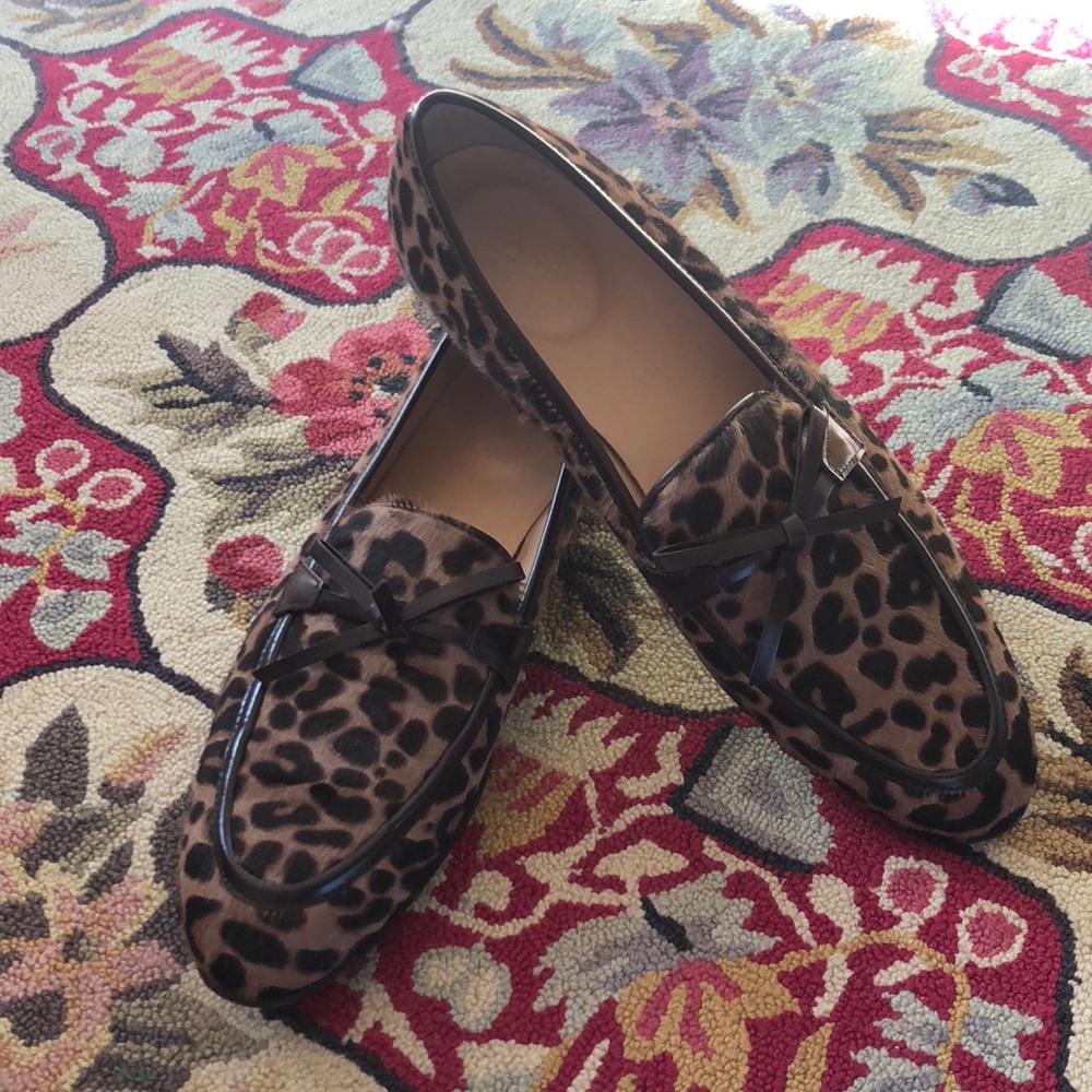 JCREW Calf Hair Academy Leopard Loafers 8